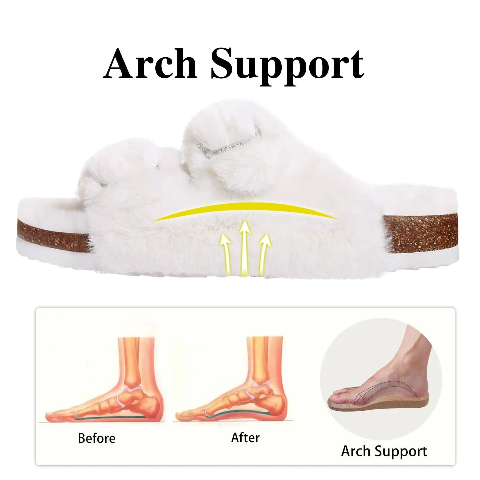 Women's Winter Warm Leisure Slippers Non-Slip Outdoor Slides Cork Insole Cosy Slip-On With Arch Support Suitable As Ladies' Sandals