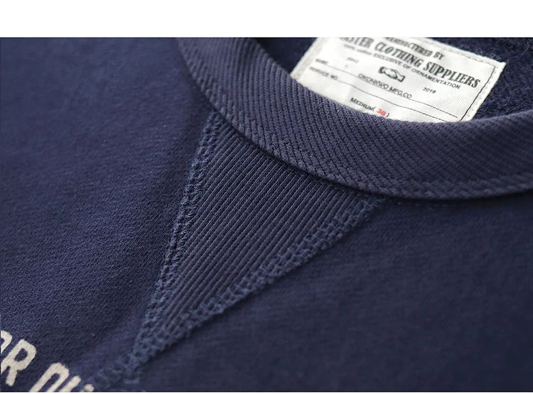 Autumn New American Retro Heavyweight 500g Letter Printed Sweatshirts Men's Fashion 100% Cotton Washed Pullover Casual Sportwear