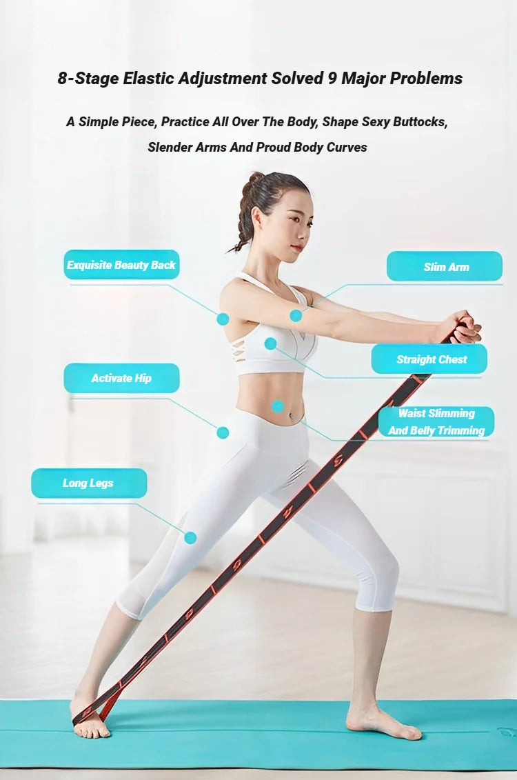 8 Section Style Dance Resistance Band Yoga Stretching Pilates Fitness Digital Elasticity Elastic Stretch Training Tension Belt