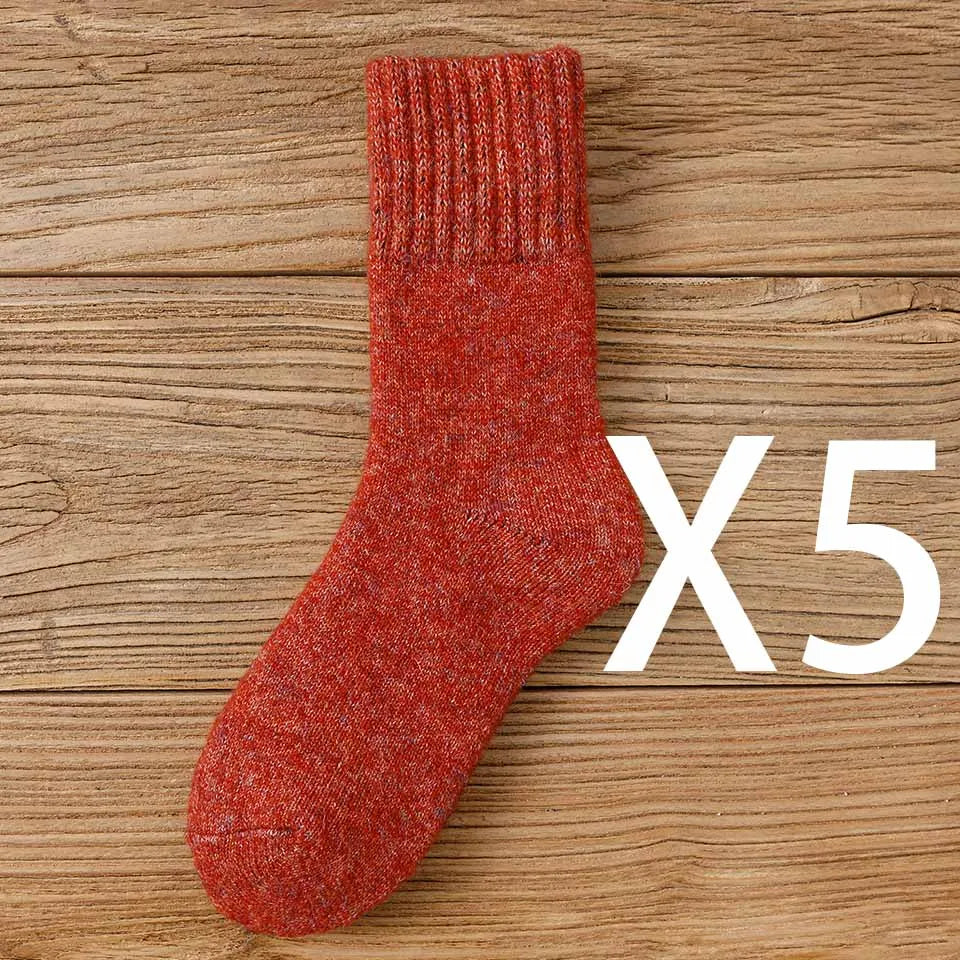 5 Pairs Winter Women's Thick Warm Merino Wool Socks Harajuku Retro Cold Resistant Fashion Casual Solid Colour Cashmere Lady's Socks