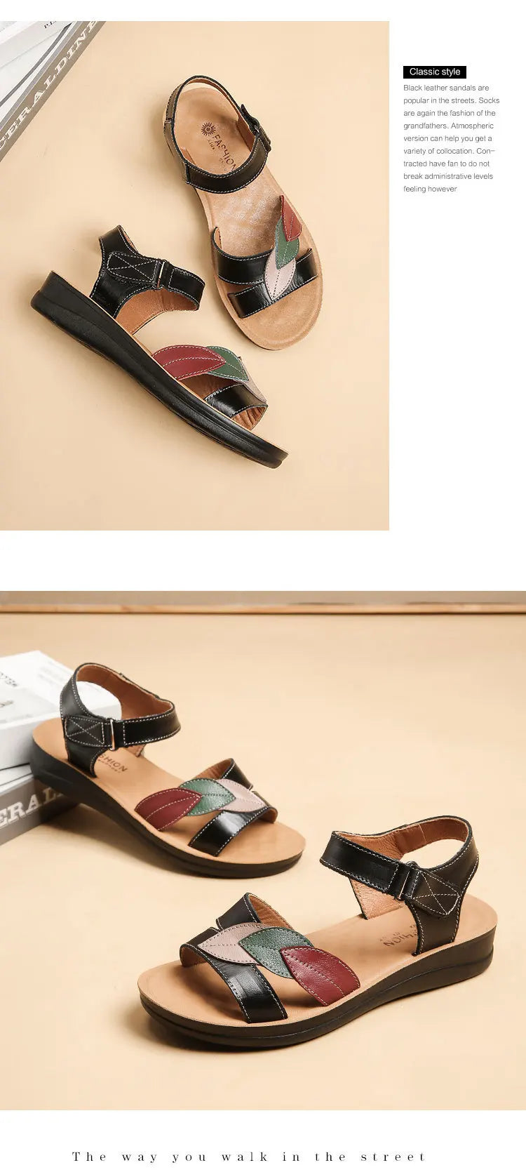 Women's Mother Ladies Female Genuine Leather Sandals Shoes Platform Summer Cool Beach Soft Waterproof Leaf Non Slip