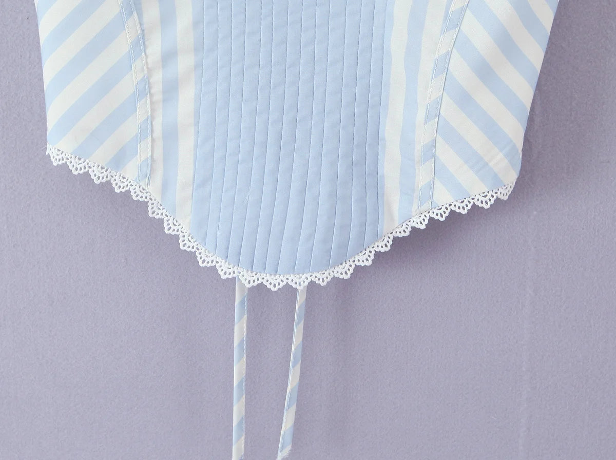 2025 Kanten gesplitste gestreepte korset camis dames kruis vetersluiting bandage rug vierkante hals zomer tanktop slim fit crop top