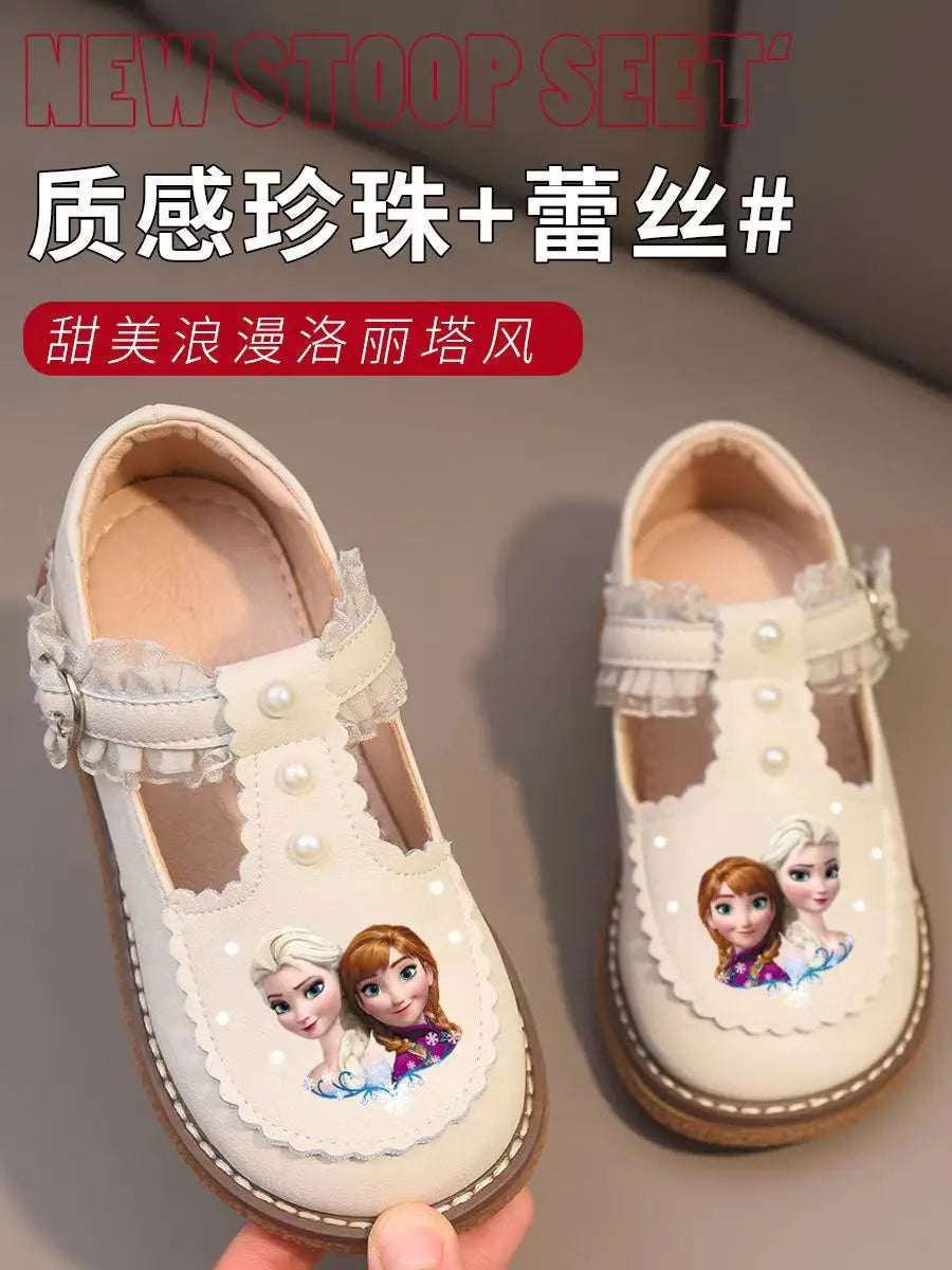 Disney Frozen Princess Girls Leather Casual Shoes - Spring Toddler Soft Sole Anti-Slip Walking & Play Footwear (Lolita Style)
