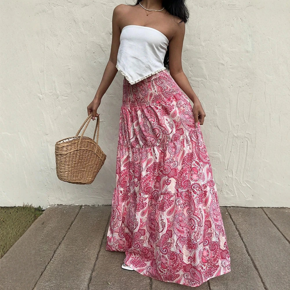 Skirts Summer Elegant Fashion Korean Retro Vintage Natural Waist A-Line Maxi Business Skirts For Women