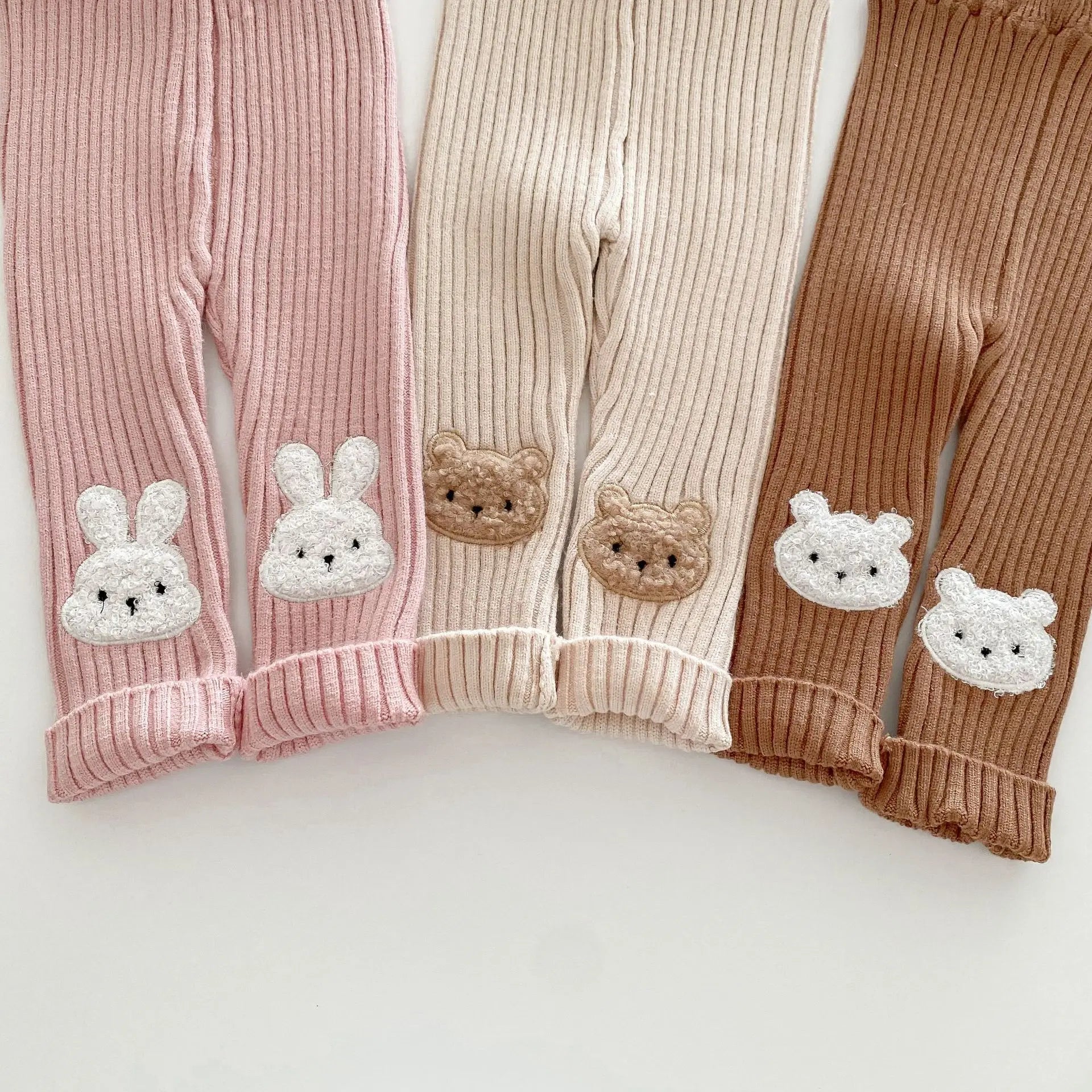 New Autumn Kids Knitted Leggings Girls Cute Cartoon Skinny Pants Children's Baby Pit Strip Trousers 0-5Y Girls