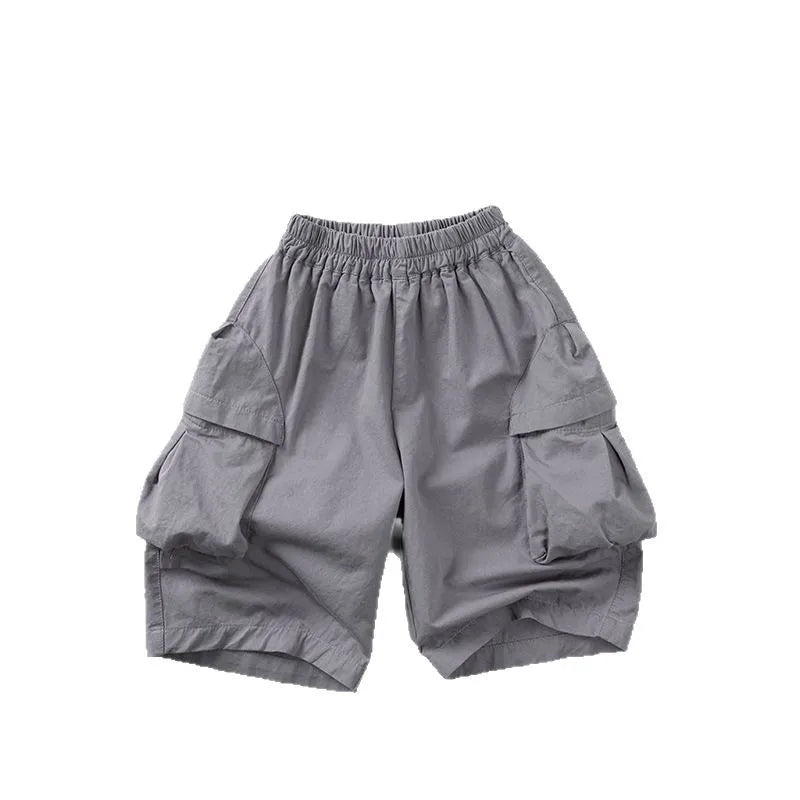 2025 Summer New Children Casual Pants Cotton Boys Versatile Cargo Pants Solid Girls Thin Loose Shorts Kids Outdoor Trousers 4-6Y Unisex