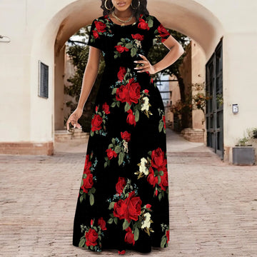 Summer Off Shoulder Floral Print Maxi Dress Elegant Short Sleeve Vacation Outfit