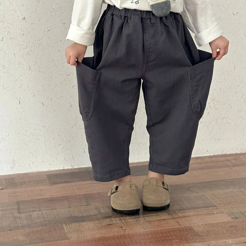 Spring Baby Children's Pants Loose Solid Colour Boys Pants Casual Girls Trousers Kid's Outdoor Pants 1-8Y Unisex