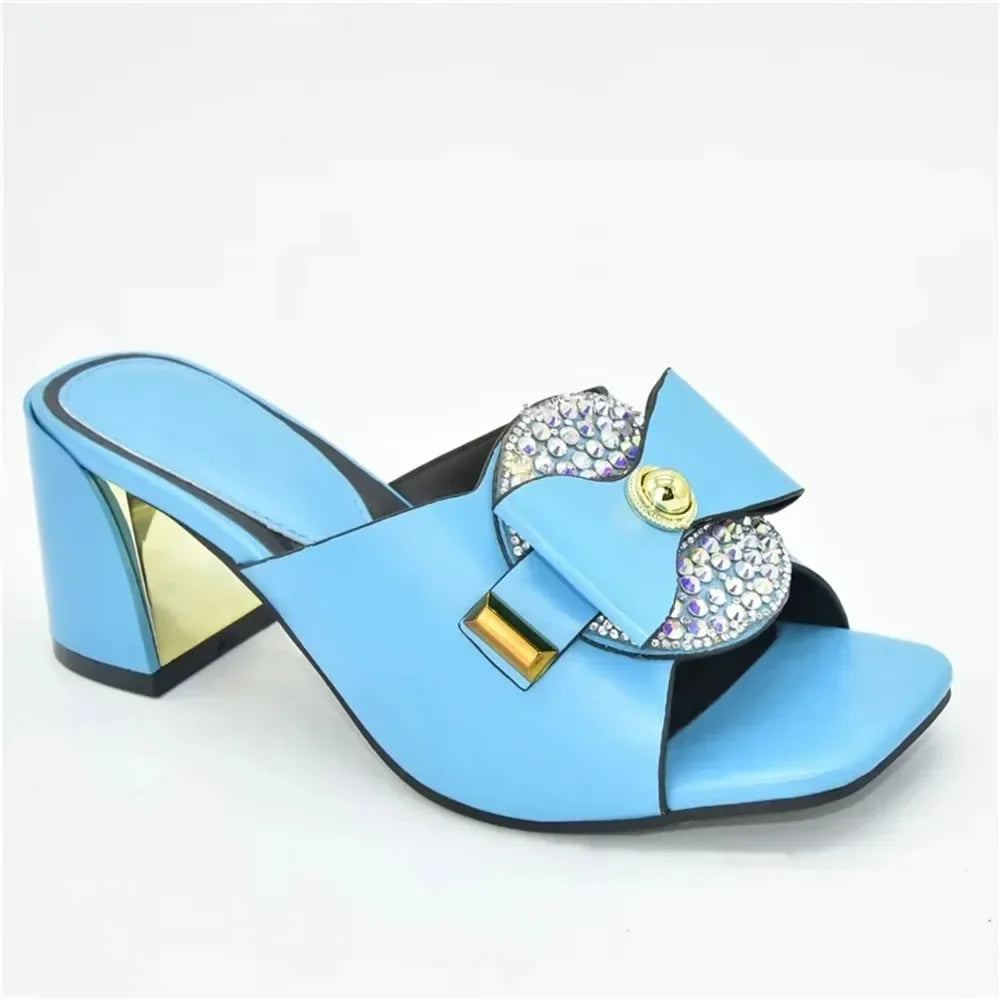 African Women Party High Heels Sexy Ladies Open Toe Slip-On Shoes Decorated with Rhinestone Plus Size for Ladies