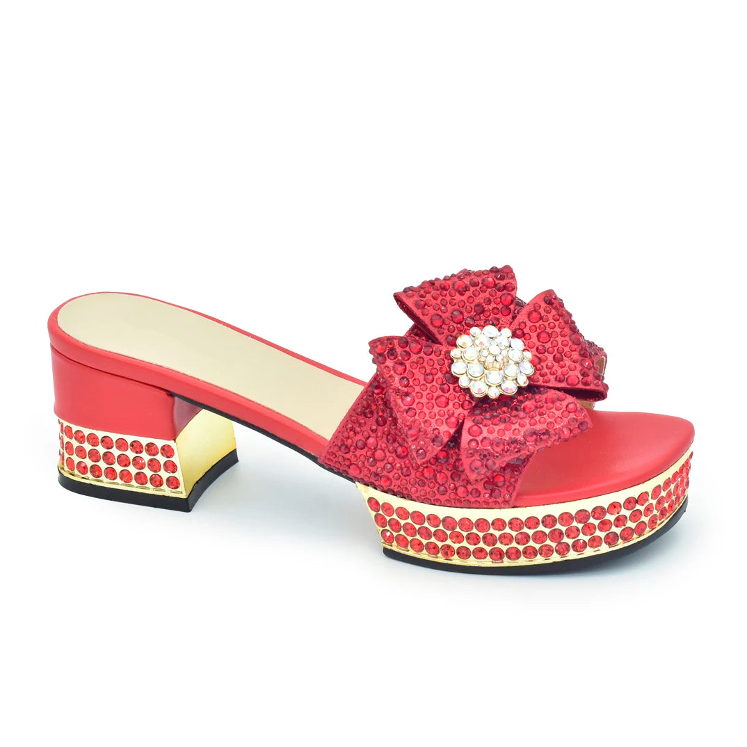 Fashion Crystal Women's Dress Pumps Open Toe Ladies Sandals with Heels African Women Wedding Shoes Decorated with Rhinestone