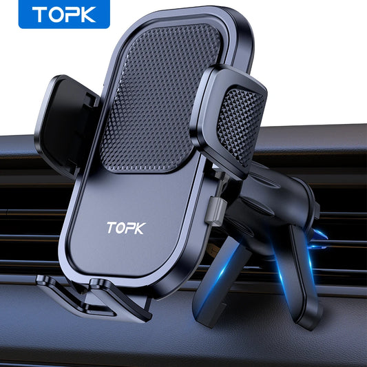 TOPK Car Phone Holder Mount,[Upgraded Support Function] Metal Hook Cell Phone Holder For Car Air Vent Compatible With All Phones