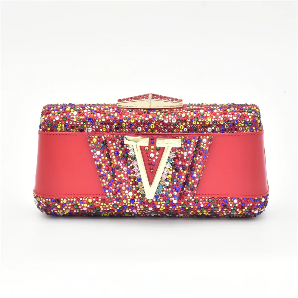 Fashion Ladies Shoe and Bag Set Latest Designers Nigeria Party Shoes and Bags for Women Full Rhinestone Wedding Shoes for Bride