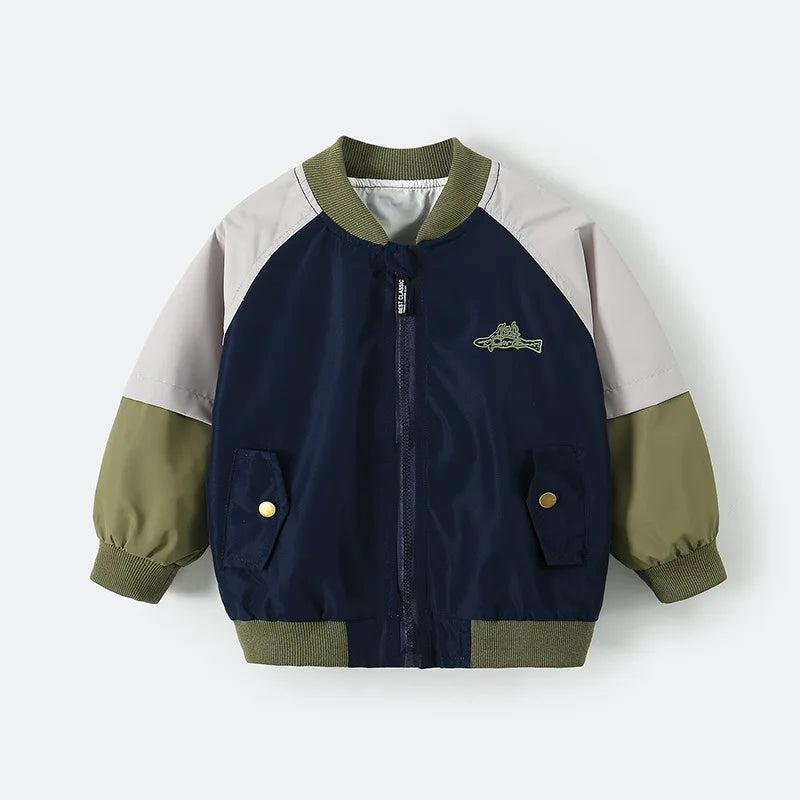 Nieuwe herfst kinderhonkbaljacks jongens casual losse patchwork jas kinderen simplicity buitenkleding winddichte stof 2-7 jaar jongens