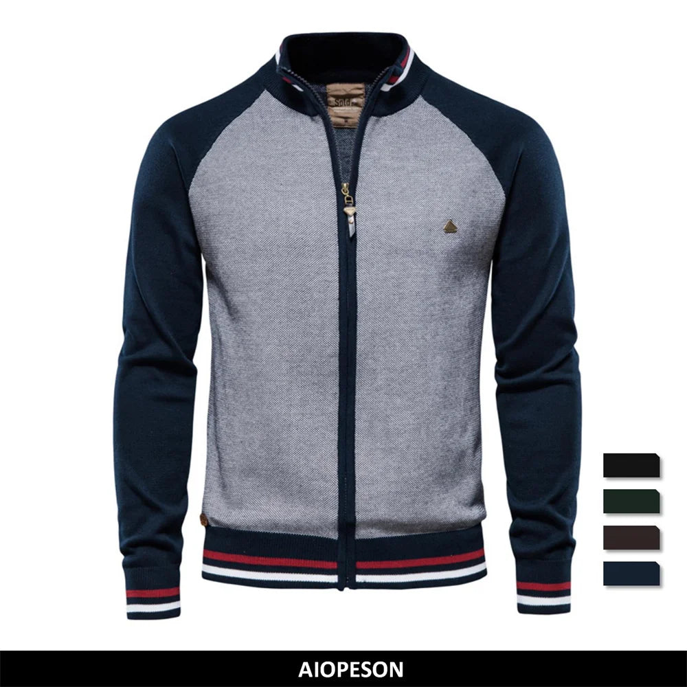 Men's Spliced Cardigan Streetwear Casual High Quality Cotton Sweater Winter Fashion Brand Cardigans for Men