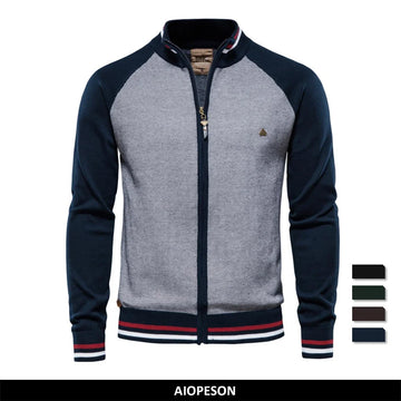 Men's Spliced Cardigan Streetwear Casual High Quality Cotton Sweater Winter Fashion Brand Cardigans for Men