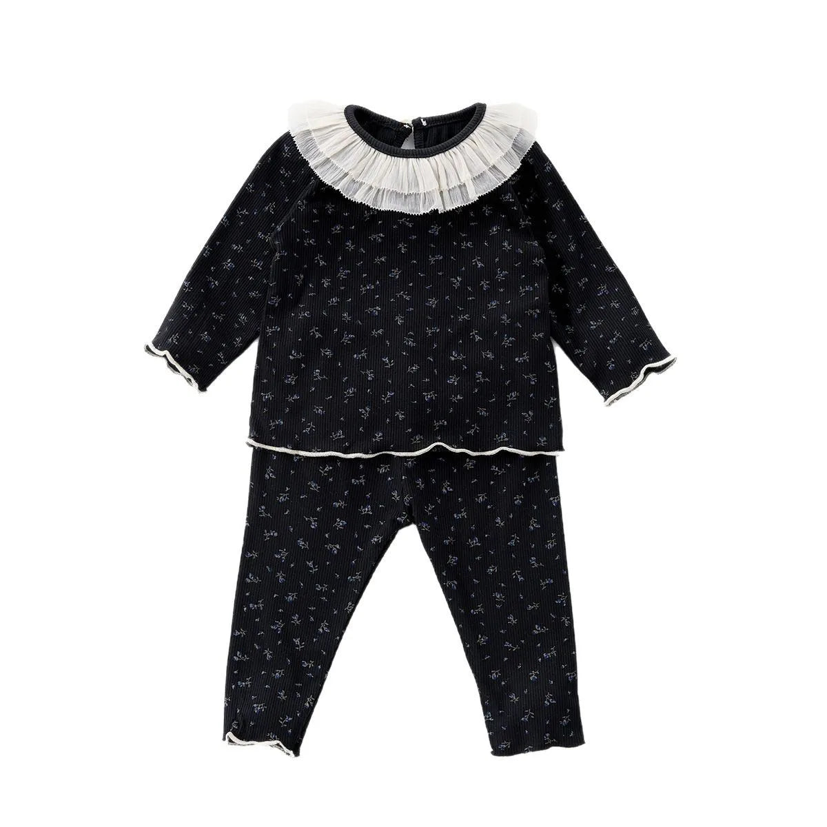 Children's New Spring Baby Pajamas Set Toddler Cute Floral Night-Clothes Girls Boys Lace Collar Home Wear 1-3Y Unisex