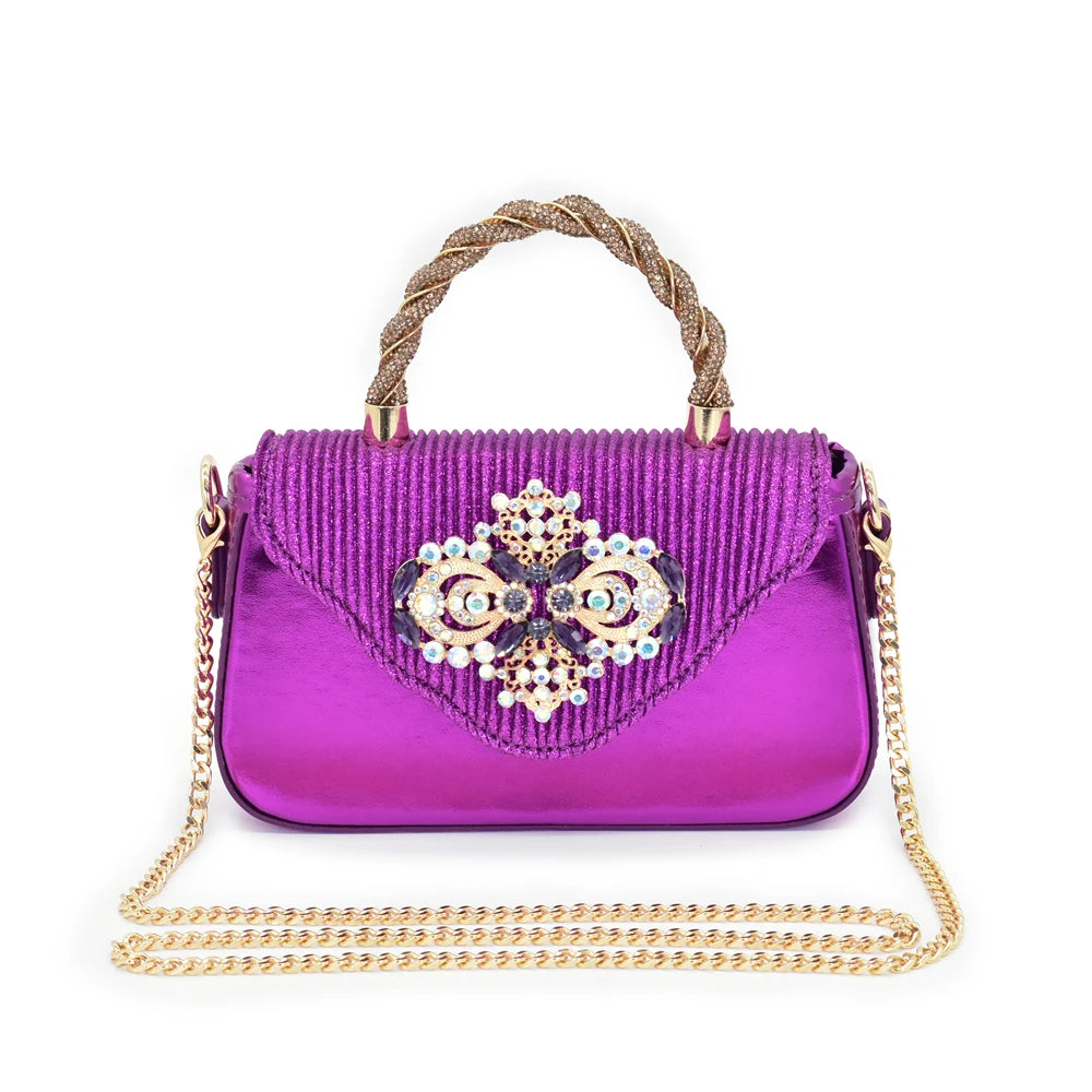 African Matching Shoes and Bags Set Decorated with Rhinestone for Ladies' Party