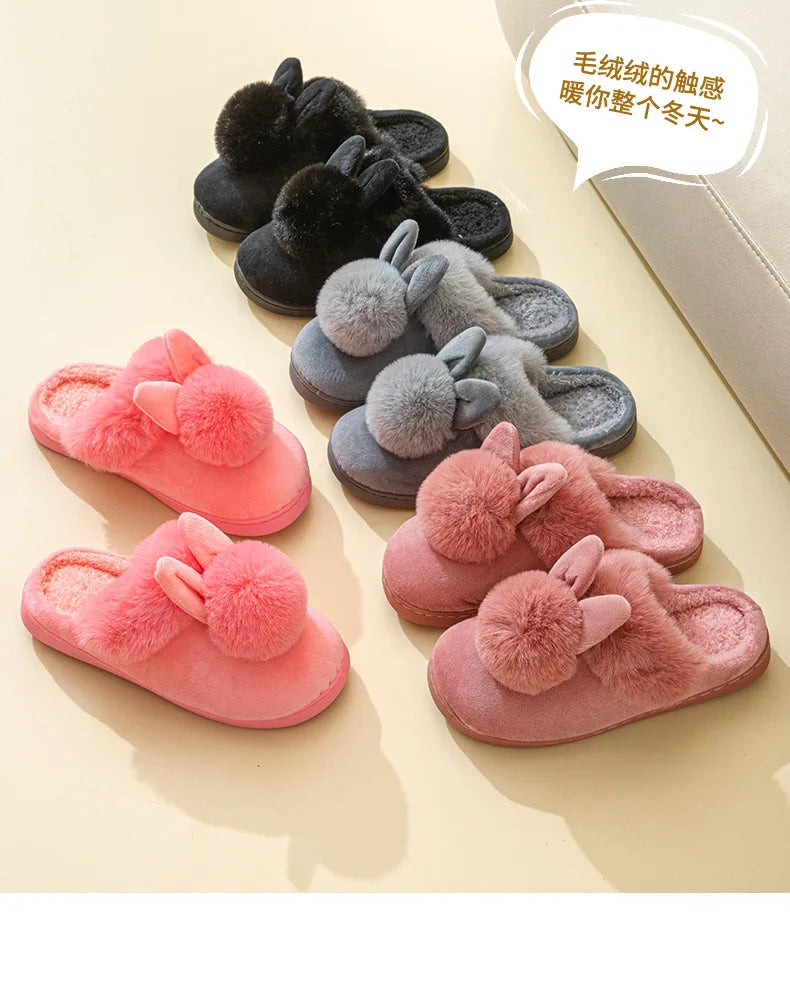 Women's Winter Warm House Fuzzy Slippers Couple Indoor Anti-Skid Plush Lined Bedroom Slides Fluffy Cotton Shoes For Ladies
