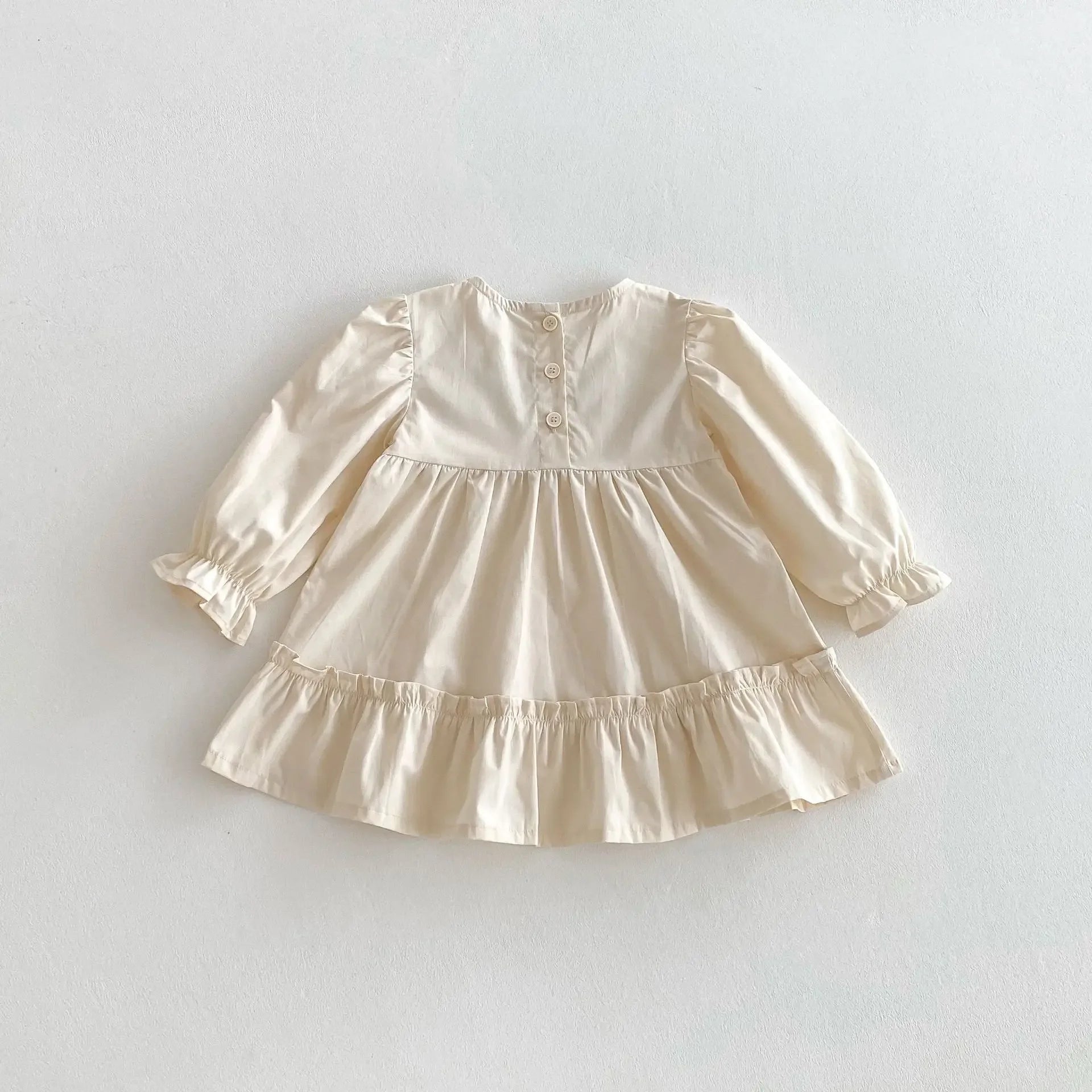 2025 Spring Children's Clothing Girls Casual Dress Puff Sleeved Embroidered Kid's O-neck Princess Dress 1-6Y Girls