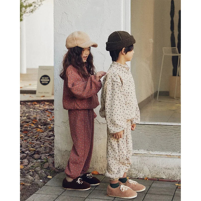 Toddler Kids Clothing 2PCS Set Girls Boys Hoodie Suits Vintage Waffle Casual Style Children's Clothes Outfit 1-5Y Unisex