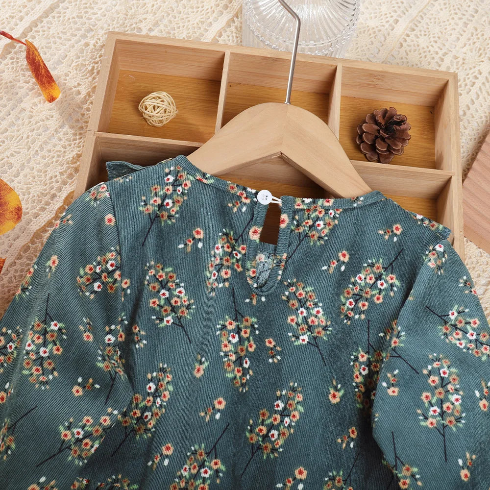 New Autumn Kids Dress 3-7T Girls Sweet Printing Floral Clothes Children Long Sleeved Thin Style Princess Dress