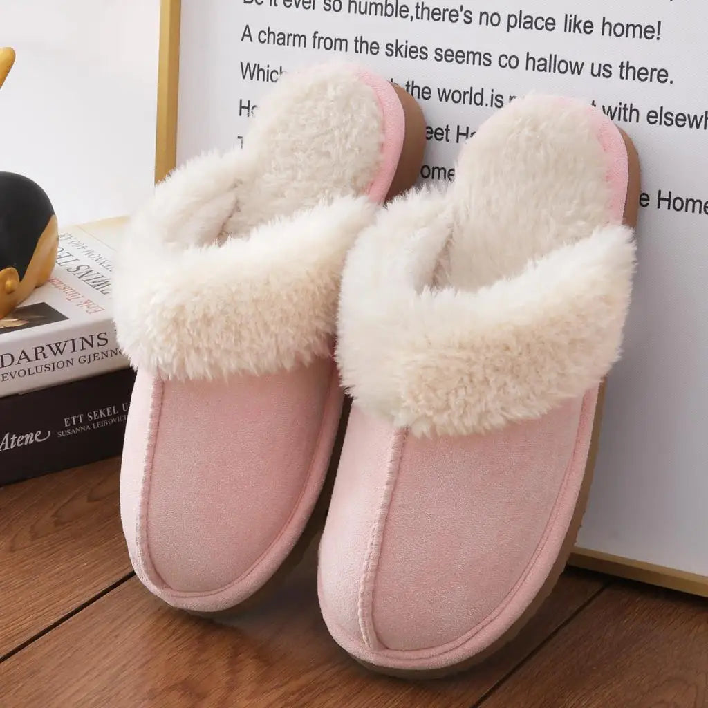 Unisex Winter Fur Slippers Home Suede Mules Short Plush Slippers For Indoor Warm Cosy Fuzzy Flats Slides For Men & Women