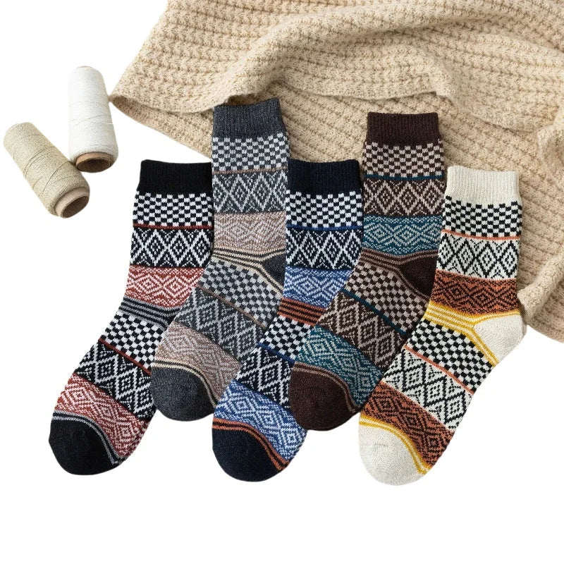 5 Pair Winter New Thick Warmth Harajuku Retro Fashion Casual Wool High Quality Cotton Socks For Men