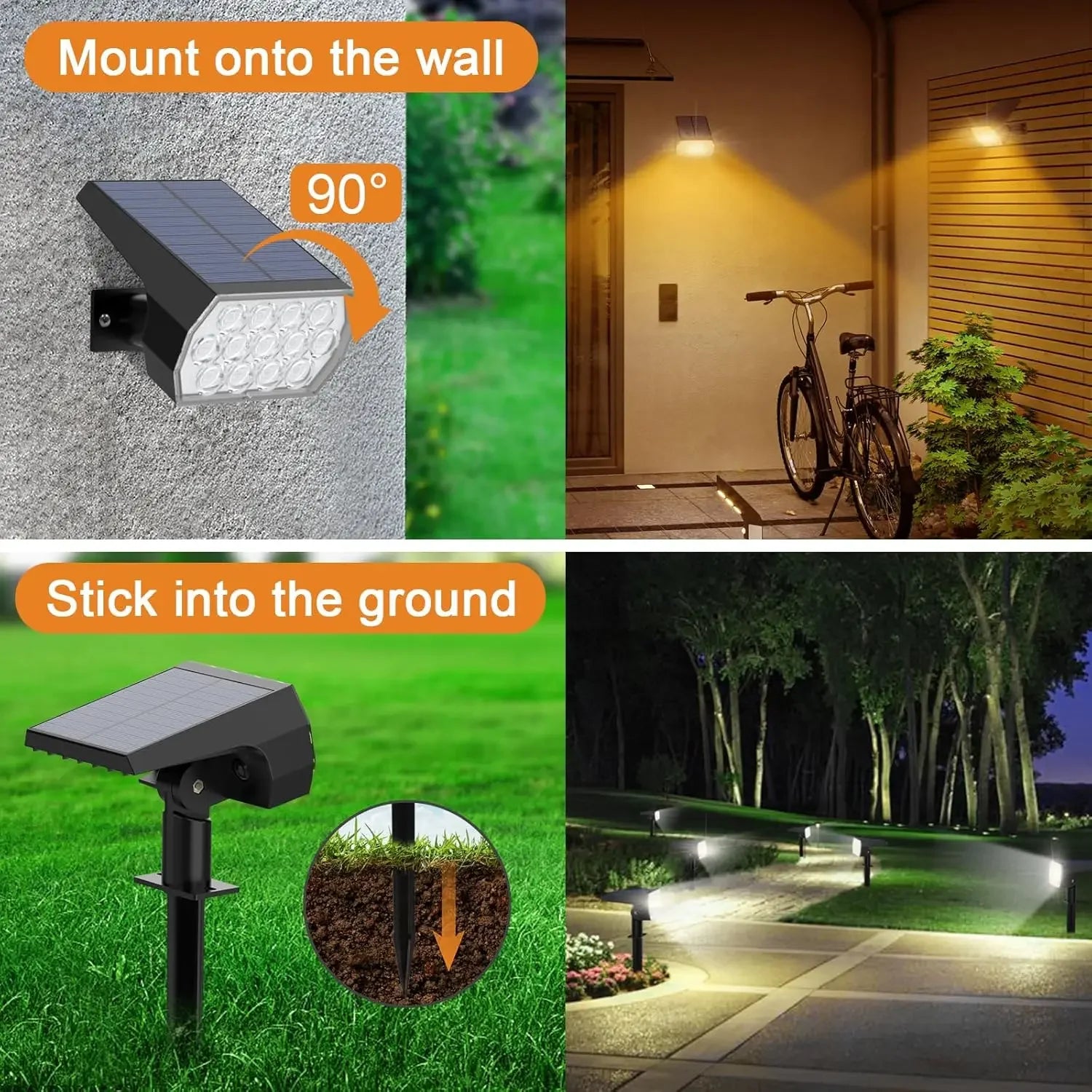 52 LED Solar Spot Lights Outdoor IP65 Waterproof with 3 Modes Landscape Lighting for Walkway Yard Garden