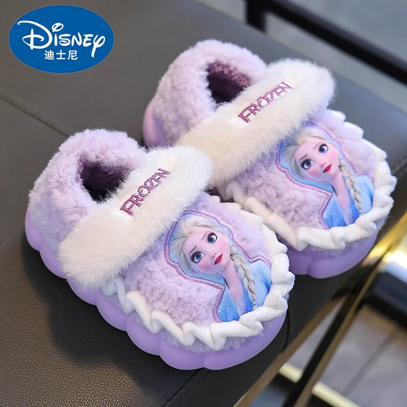 Children's Princess Elsa Winter Warm Children's Cotton Home Slippers Frozen Snow Non-Slip Slippers For Baby Girls Size 24-36