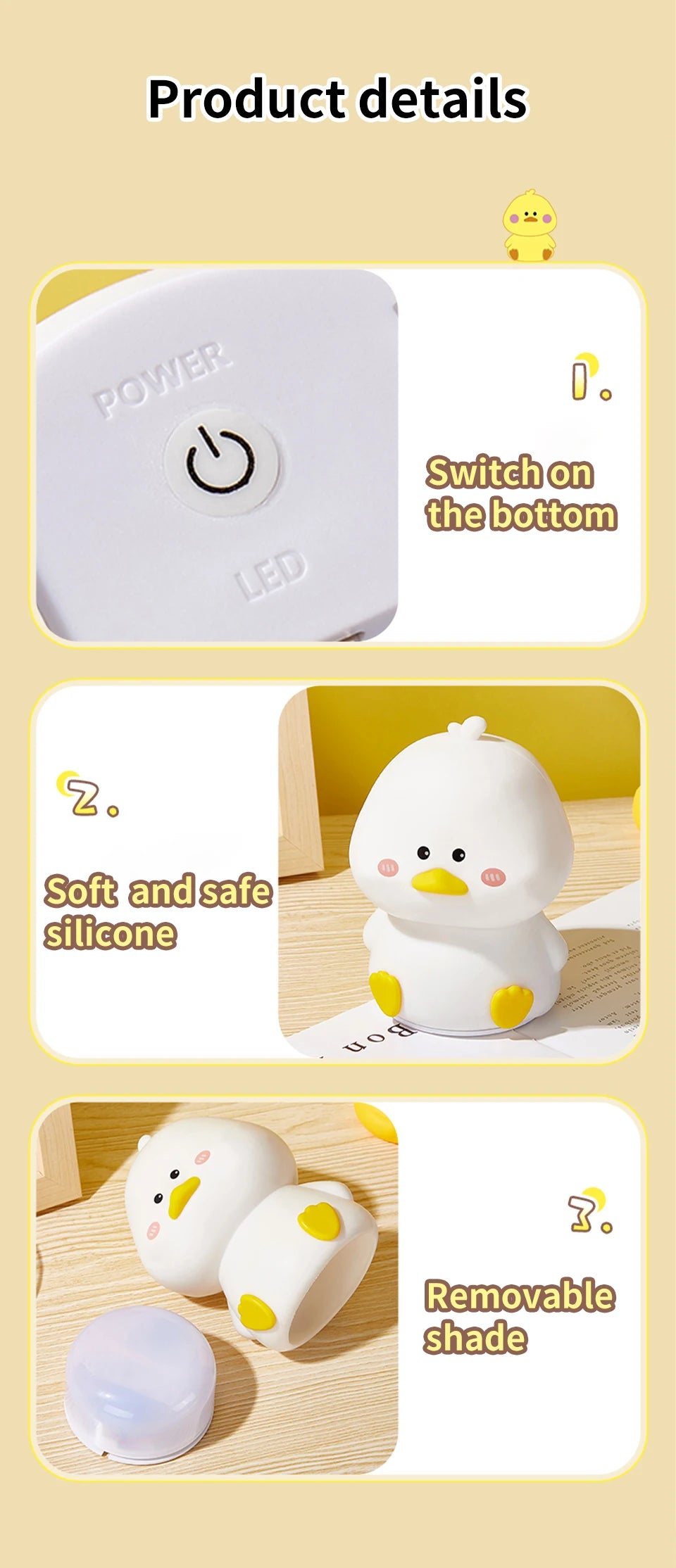 Rechargeable LED Night Light Cartoon Cute Duck Patting Silicone Lamp Bedroom Decor Sleeping Mood Light Children Gift Nightlight