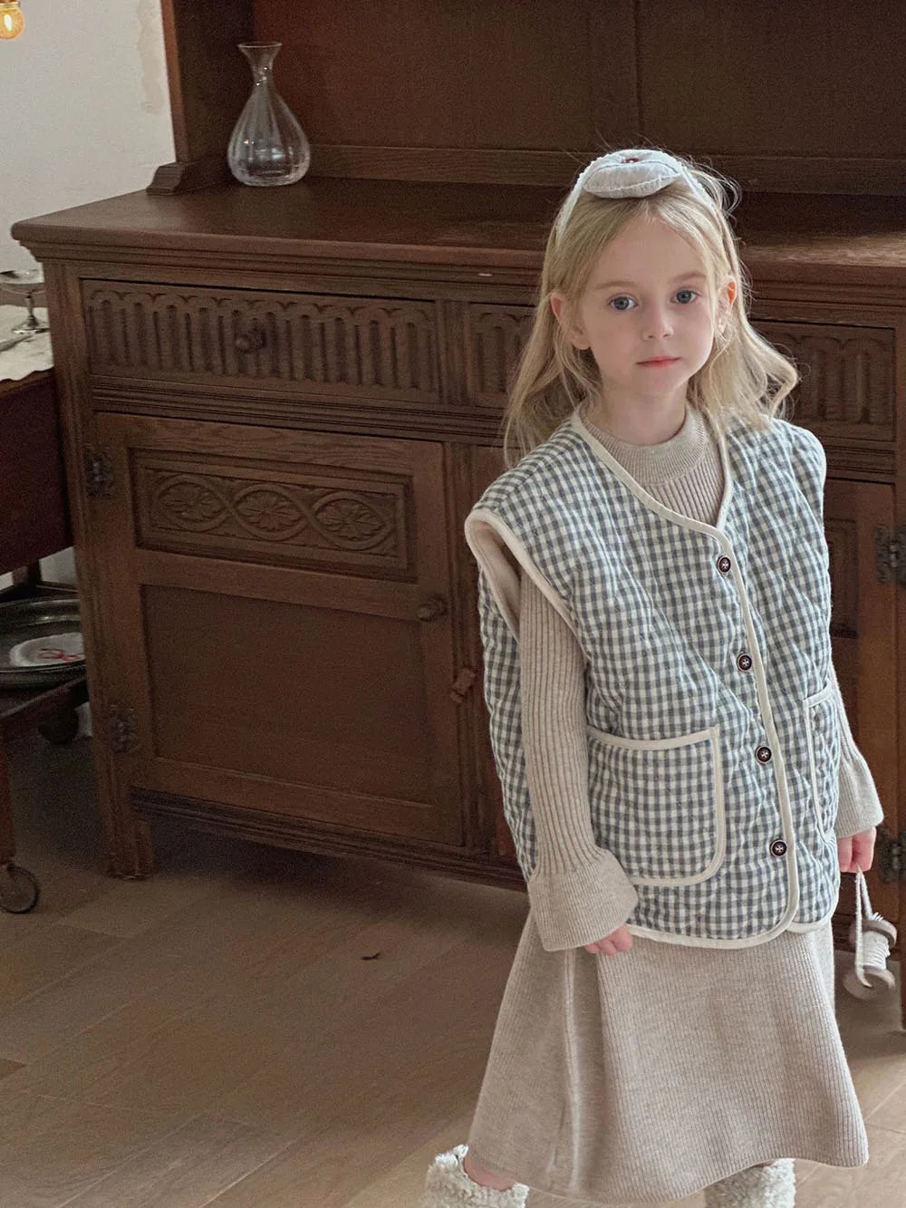 Children's Clothing Autumn Winter Girls Plaid Fur Lining Vest Kid's Warm Casual Waistcoat Jacket Boys Outwear 2-7Y Unisex