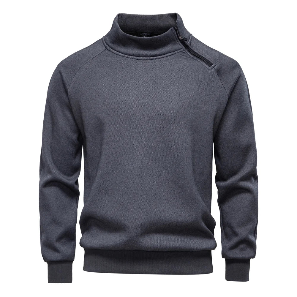 Mens Fashion Sweatshirt Y2K Inspired Solid Color Plush Lined Side Half Zip Winter Warm High Neck Street Style Hoodies for Men