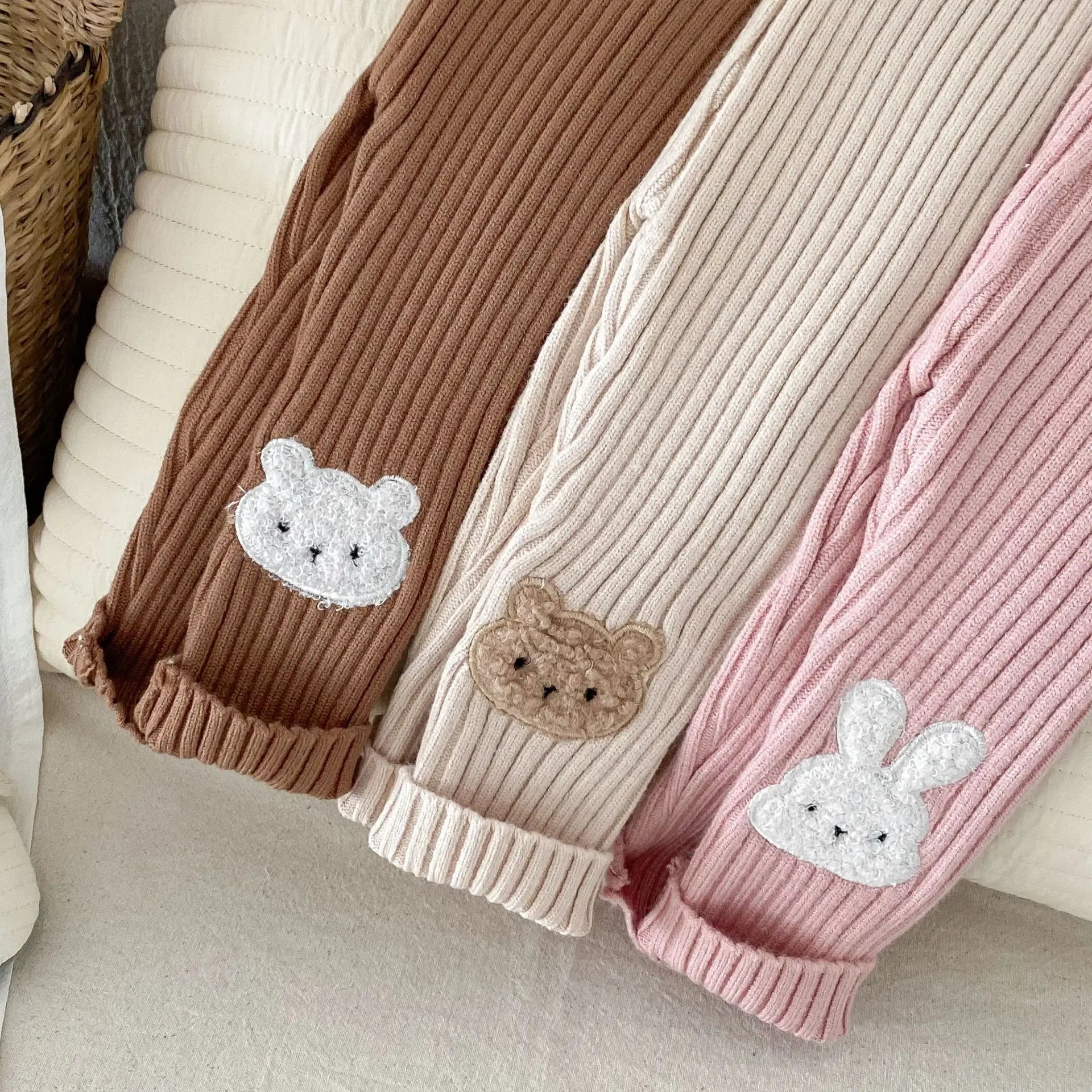 New Autumn Kids Knitted Leggings Girls Cute Cartoon Skinny Pants Children's Baby Pit Strip Trousers 0-5Y Girls