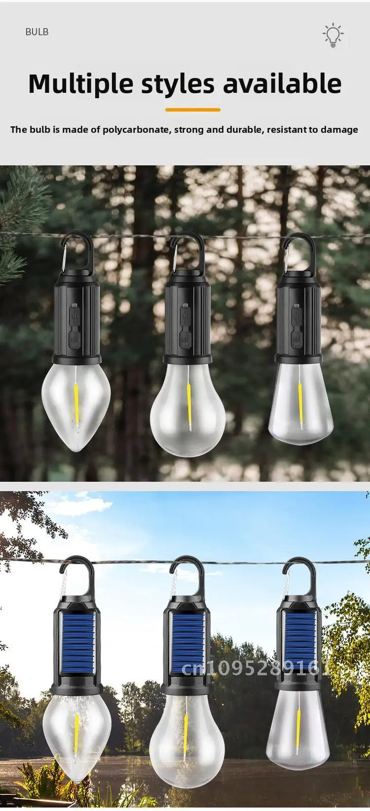 Solar Charging Retro LED/Tungsten Camping Light Emergency Tent Bulb Outdoor Lighting Cross Border New Style