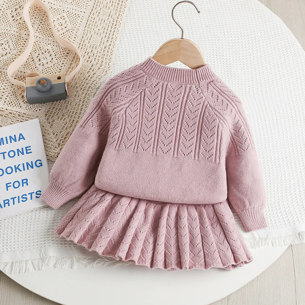 Autumn Children Sweater Set Hollow Knitting Girls Knitwear + Skirt Korean Version Loose Kids Outfit 2PCS 9M-5T Girls