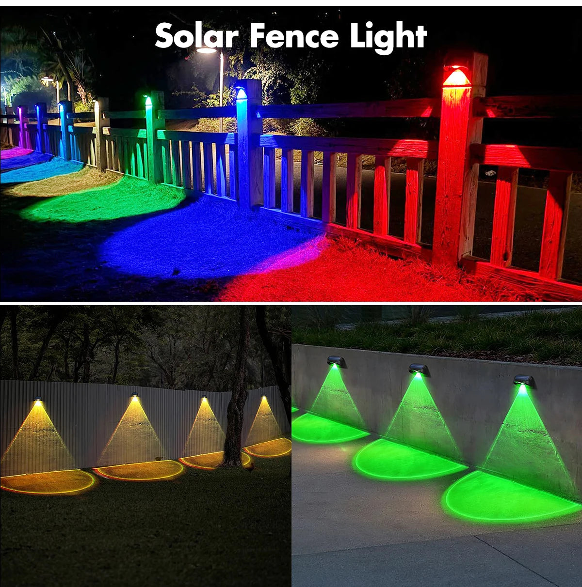 Solar Fence Lights Outdoor Waterproof Solar Deck Lights with Warm White RGB LED Spot Lens Decorative Solar Powered Wall Lights