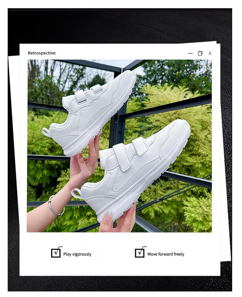 Studentensneakers Unisex Witte Schoenen Magic Buckles Lichtgewicht Koppelsschoenen voor Sport School Dans Hardlopen