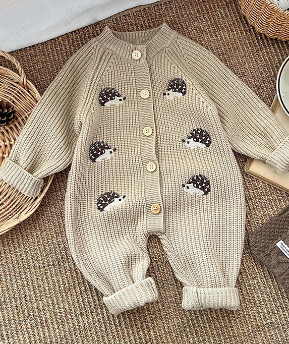 2025 Spring New Children Clothes Animal Embroidery Girls Rompers Single Breast Boys Jumpsuits For Babies 0-1Y Unisex