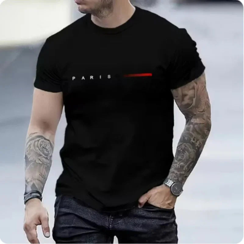 PARIS Men’s Casual 2-Piece Tracksuit Set – Letter Print T-Shirt & Shorts Summer Sportswear Outfit
