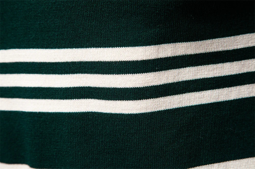 Men's Colour Block Striped Long Sleeve Polo Shirt For Autumn - Designer Business Premium T-shirts