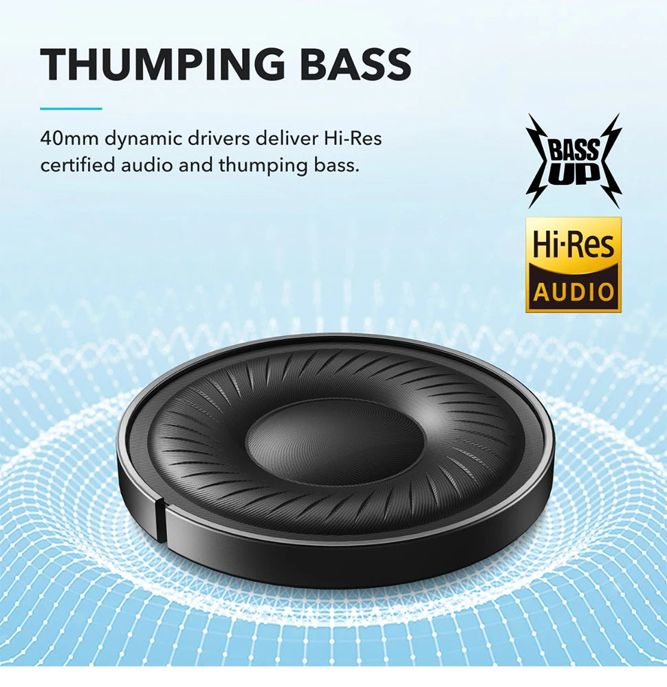 Soundcore by Anker Q20i Hybrid Active Noise Cancelling Headphones Wireless Over-Ear Bluetooth 40H Long ANC Playtime