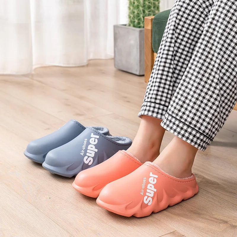 Unisex Winter Plush Sport Slippers Outdoor Waterproof Home Warm Fuzzy Slippers Suitable As Garden Shoes For Men & Women