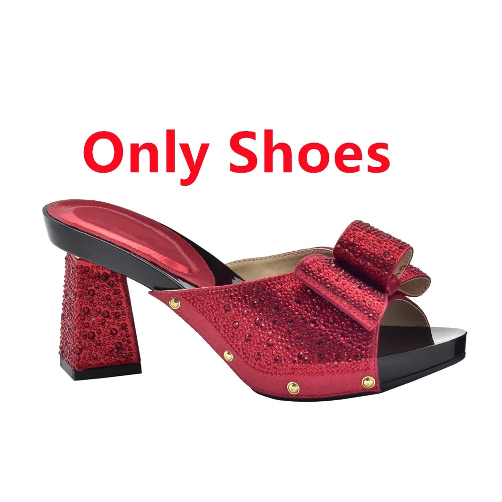 Italian Shoes with Matching Bag for Wedding Shoe and Bag Set for Nigeria Party Italy African Women Party Pumps with Rhinestone