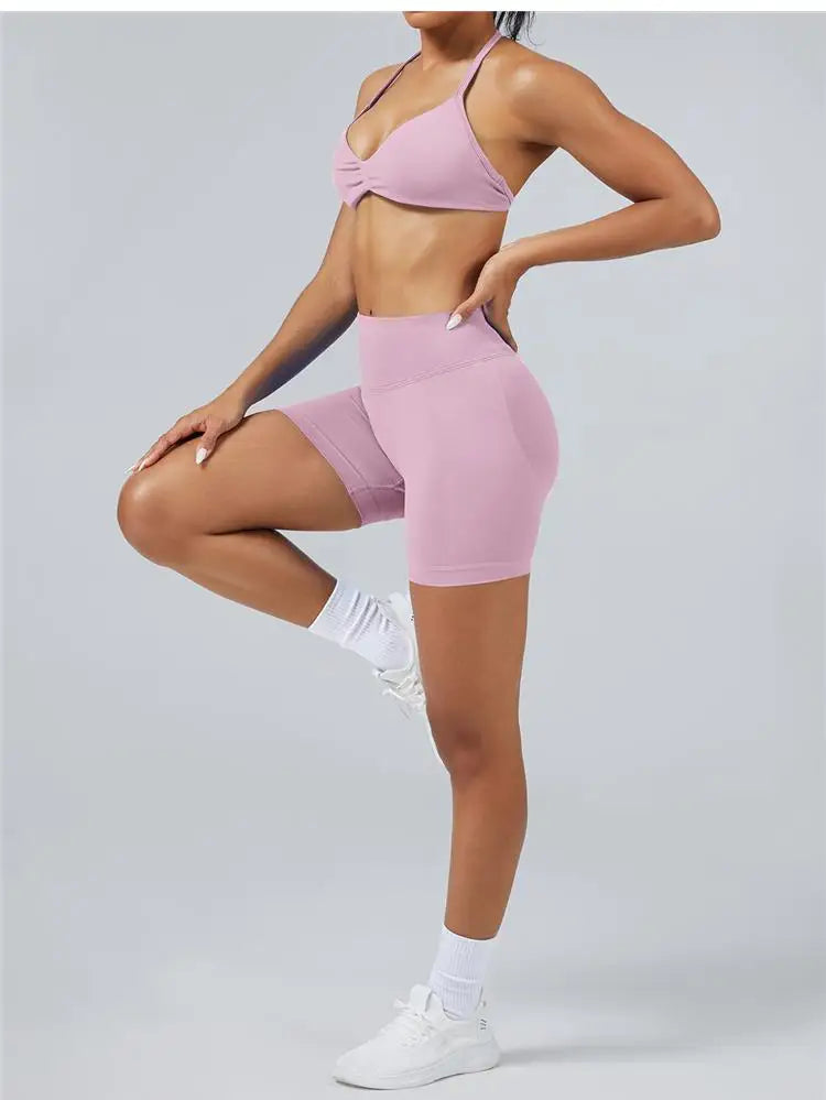 Seamless High Support Impact Yoga Bra Women Strappy Sport Bra Thin Strap Halter Workout Tank Fitness Top Gym Wear