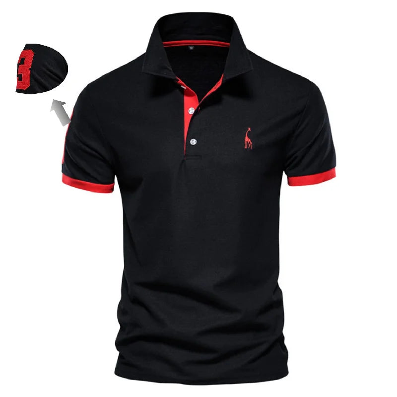 Men's Cotton Polos Giraffe Embroidery Short Sleeve Polo Shirts for Men High Quality Brand Design Polos Men Clothing