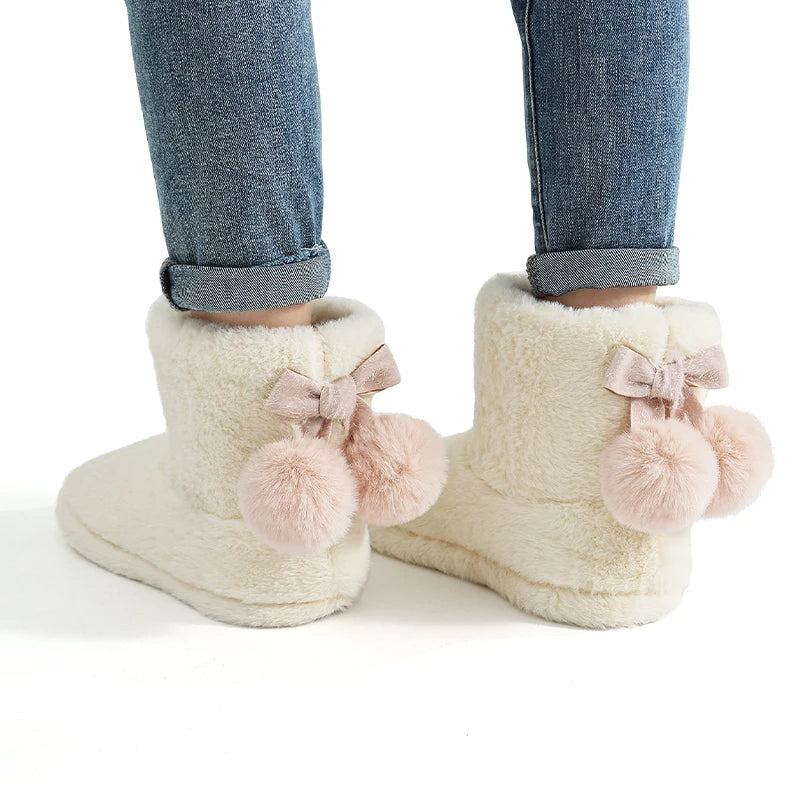 Women's Winter Warm Plush Cotton Boots Casual Fur Fluffy Snow Boots With Soft Comfort Non-Slip Sole Suitable As Snow Boots Cute Cotton Shoes