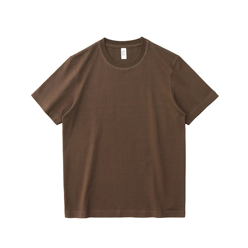 2025 Zomer Nieuwe Amerikaanse Retro 245G Korte Mouw O-hals Effen Kleur T-shirt Herenmode Eenvoudige 100% Katoen Gewassen Casual Tops