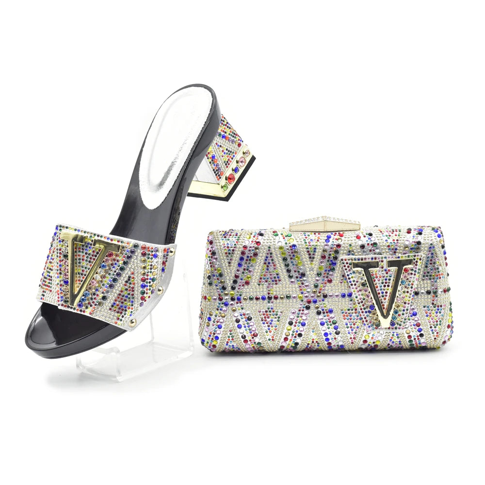 Luxury Shoe and Bag Set for Party in Women Wedding Shoes Woman Bride Rhinestone Design Elegant Shoes for Lady Peep Toe Pumps