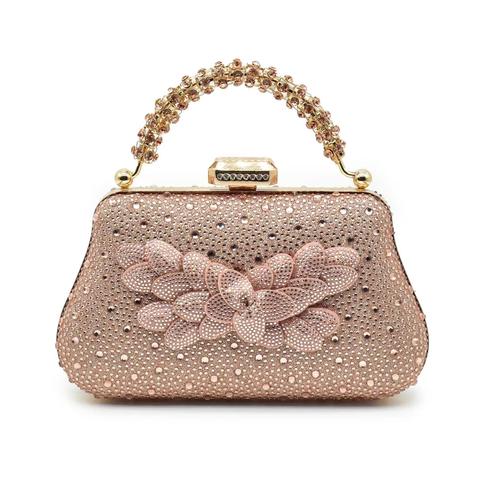 New Pointed Toe Heels with Small Bag Nigeria Fashion Party Women's Shoes and Bags Decorated with Rhinestone Wedding Shoes Bride