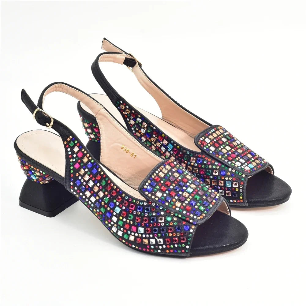 Italian Design Elegant Evening Shoes and Bag Set African Crystal Comfortable Shoes and Bag Commuter Women's Shoes